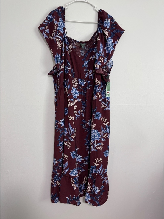 Terra & Sky Dresses & Skirts - Terra & Sky Women's 4X Floral Print Midi Dress Burgundy Blue Cottagecore Boho